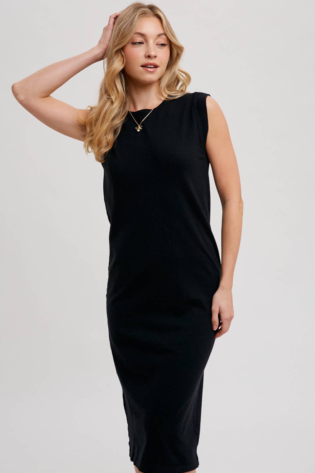 SLEEVELESS KNIT MIDI DRESS