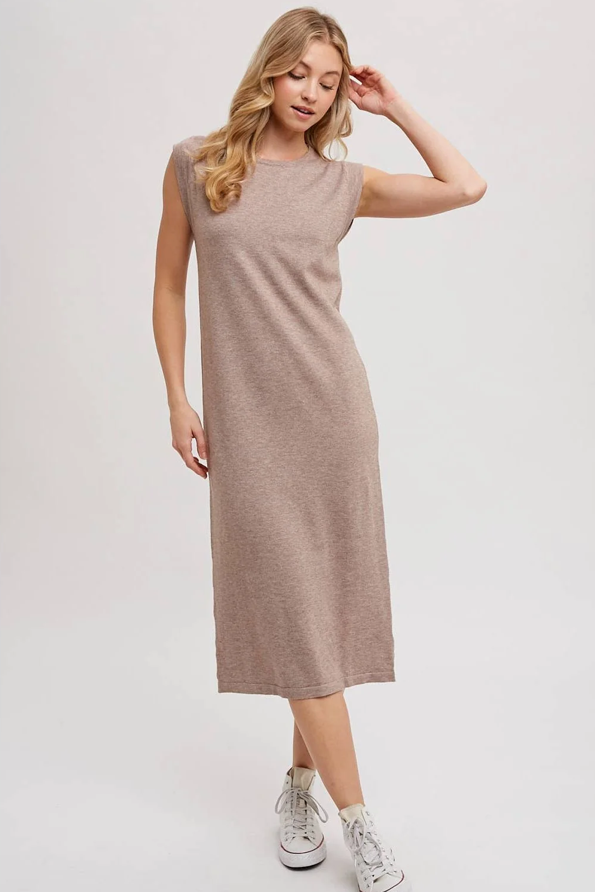 SLEEVELESS KNIT MIDI DRESS